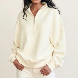 Jenni Kayne Quarter/Half Zip Sweatshirt in Cream Size Large